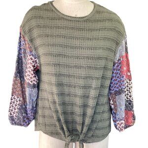 Alchemy Thread Boho Cottage Oversized Waffle Knit Long Sleeve Top Sz L Green 5E